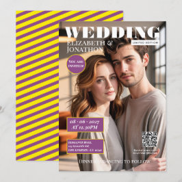 Convite Revista Canary Yellow & Plum Foto de Casamento