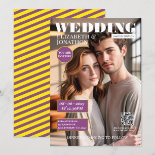 Convite Revista Canary Yellow & Plum Foto de Casamento