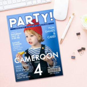 Convite Revista Capa Especial Azul Divertida Aniversário C