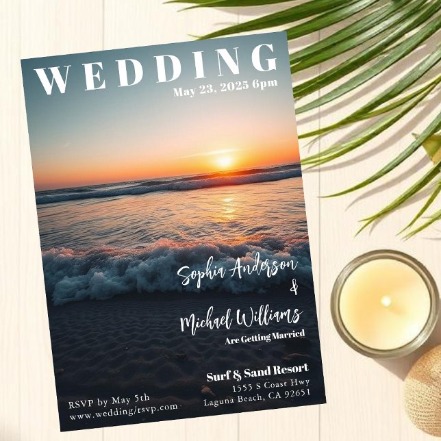 Convite Revista Cobrir Beach Birthday (Magazine Cover Beach Wedding Invitation )