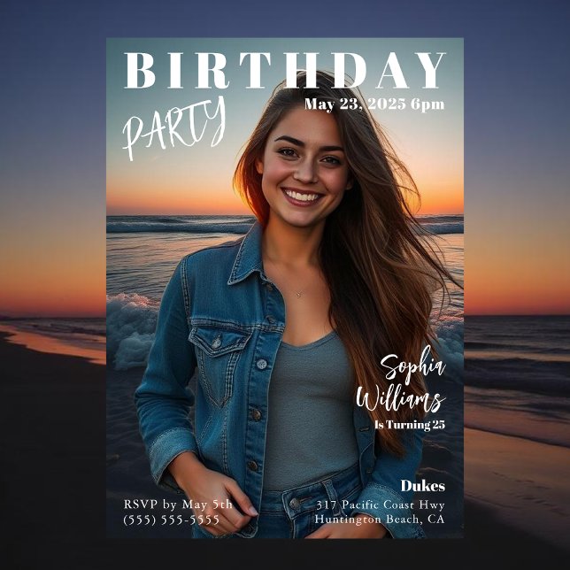 Convite Revista Cobrir Beach Birthday (Magazine Cover Beach Birthday Invitation)