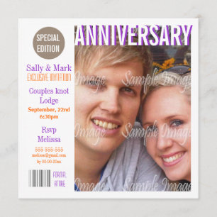 Convite Revista de aniversário de laranja Roxo PERSONALIZ
