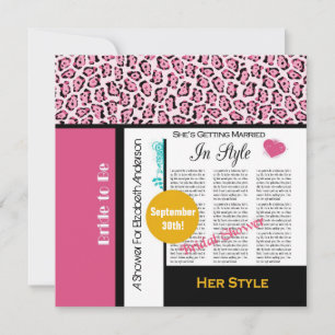 Convite Revista de Chá de panela Trendy Leopard Rosa
