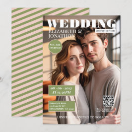 Convite Revista de Fotos de Casamento Blush & Sage Green
