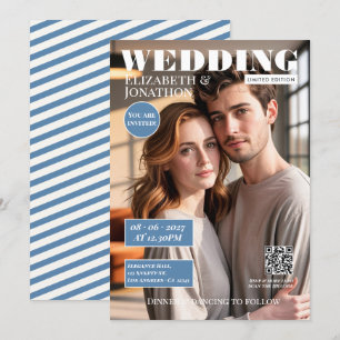 Convite Revista de Fotos de Casamento Dusty Blue & Soft Wh