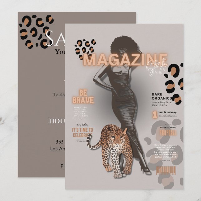 Convite revista de moda diva de despedida de solteira (Frente/Verso)