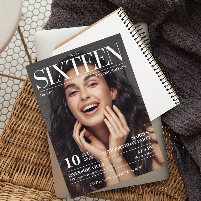 Convite Revista Editorial Newspaper Sweet 16 Foto (Criador carregado)