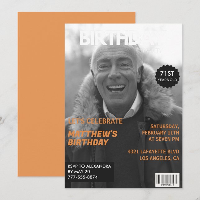 Convite Revista Editorial preto e branco Aniversário de 71 (Frente/Verso)