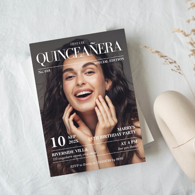 Convite Revista Editorial quinceañera Foto (quinceañera invitation magazine cover)