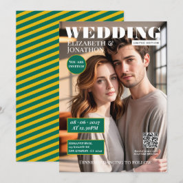 Convite Revista Emerald Green & Gold Foto de Casamento