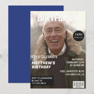 Convite Revista Homens Azul-marinho Foto 74º aniversário