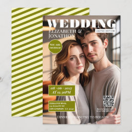 Convite Revista Olive Green & Cream Foto de Casamento