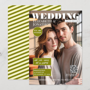 Convite Revista Olive Green & Cream Foto de Casamento