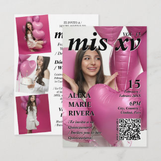 Convite Revista Quinceanera Código QR de Foto Moderna Eleg