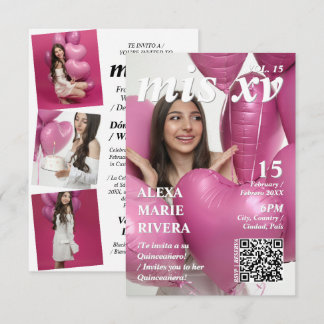 Convite Revista Quinceanera Código QR de Foto Moderna Eleg