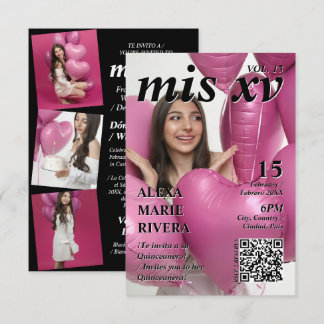 Convite Revista Quinceanera Código QR de Foto Moderna Eleg