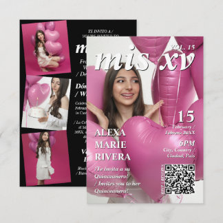 Convite Revista Quinceanera Código QR de Foto Moderna Eleg