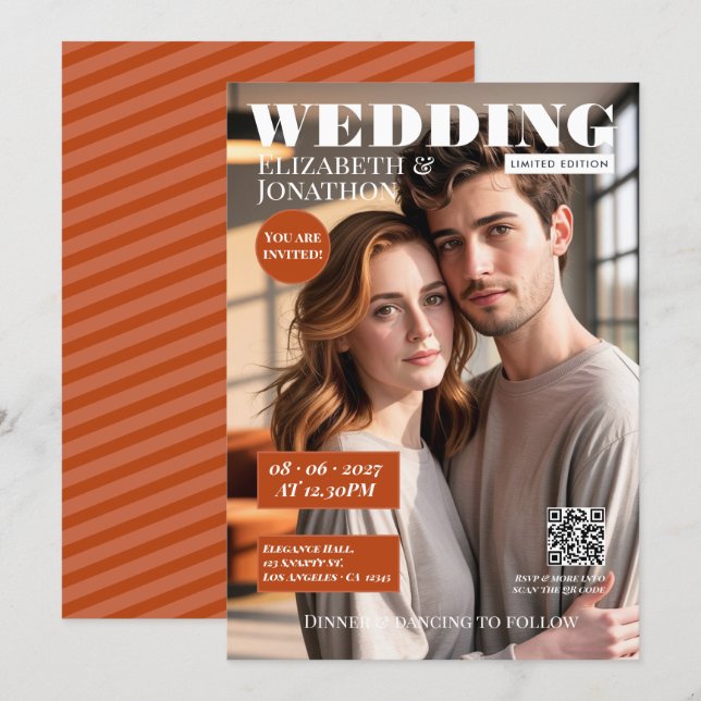 Convite Revista Terracotta & Rust Casamento Foto (Frente/Verso)