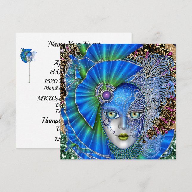 Convite Revisto para a Mardi Gras Mascarada (Frente/Verso)