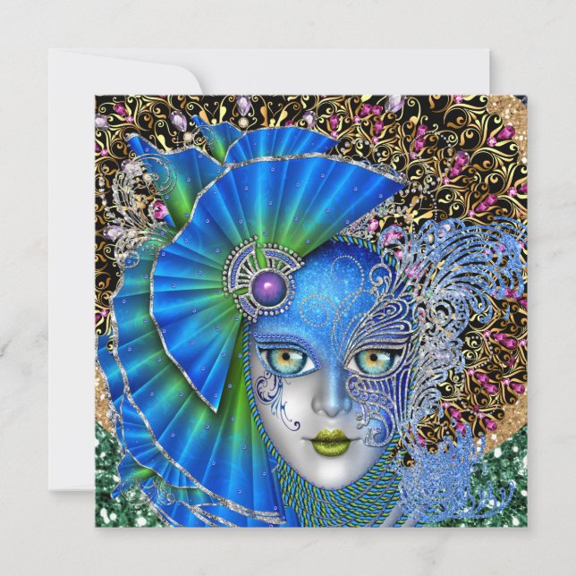 Convite Revisto para a Mardi Gras Mascarada (Frente)