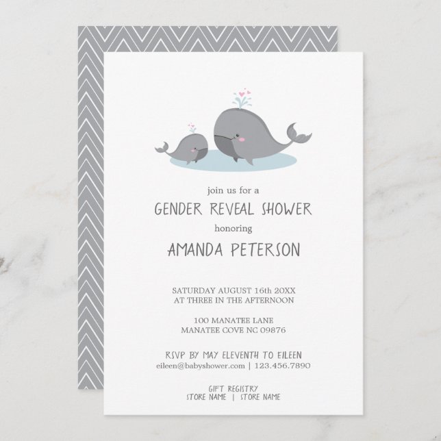 Convite Revolução de Gênero Chevron Azul da Mamãe e Bebê (Frente/Verso)