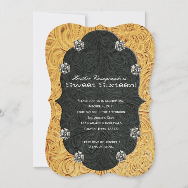 Convite Rhinestone Cowgirl Doce Dezesseis Aniversário (Frente)