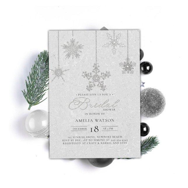 Convite Rhinestone Snowflakes Chá de panela Branco de inve (rhinestones bridal shower invitation glitter snowflakes black white modern festive classy bling chic)