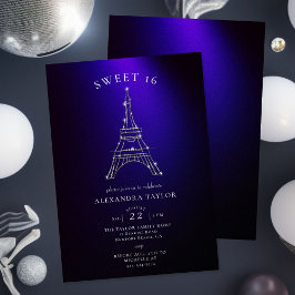 Convite Rhinestones Eiffel Paris Purple Minimal Sweet 16