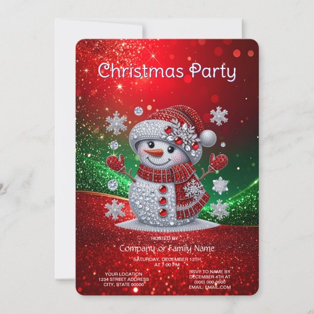 Convite Rhinestones Snowman Holiday Party Invitation (Frente)