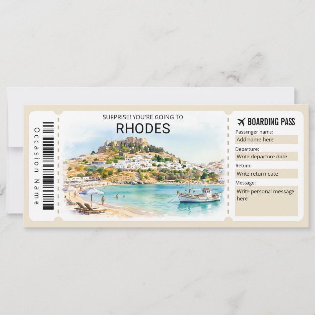 Convite Rhodes Trip Boarding Pass Ticket (Frente)