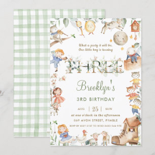 Convite Rhyme Greenery aniversário de 3 anos Neutro