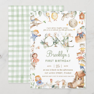 Convite Rhyme Greenery primeiro aniversario Neutro