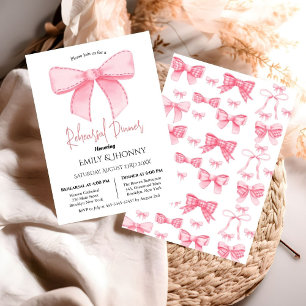 Convite Ribbon de Aquarela Rosa Jantar de Ensaios Noivado