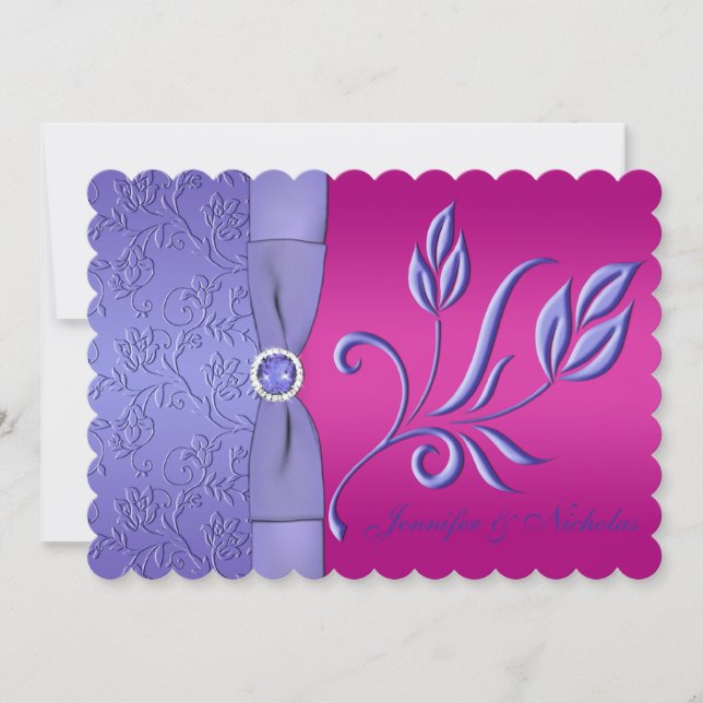 Convite RIBBON Fuchsia, Casamento Floral Periwinkle (Frente)
