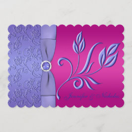 Convite RIBBON Fuchsia, Casamento Floral Periwinkle