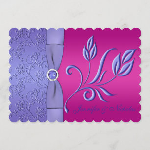 Convite RIBBON Fuchsia, Casamento Floral Periwinkle