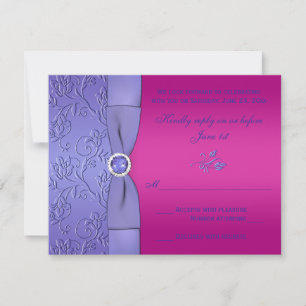 Convite RIBBON Fuchsia, Placa RSVP Floral Púrpura