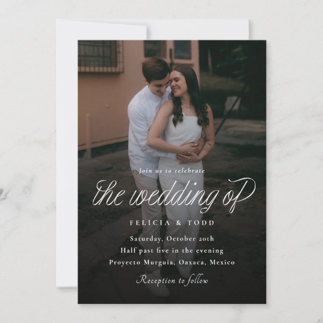 Convite Ribbon Script Minimalist Wedding Photo (Frente)