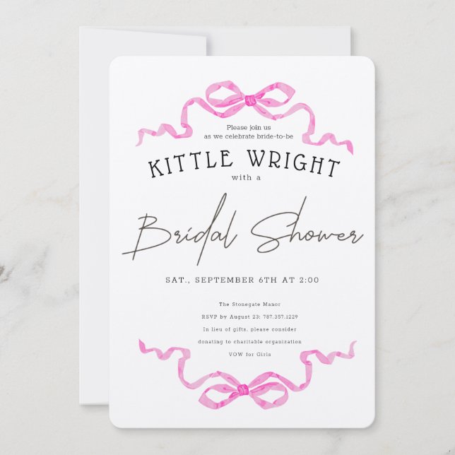 Convite  Ribbons & Romance Bridal Shower (Frente)