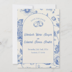 Convite Rich Blue French Floral Toile Floral Salvar Data