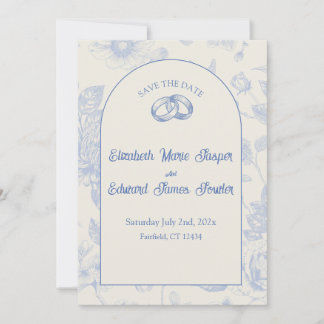 Convite Rich Blue French Floral Toile Floral Salvar Data