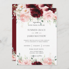 Convite Rich Red Burgundy Blush Roses Rosa Floral Casament