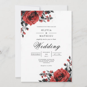 Convite Rich Red Floral Casamento Romântico