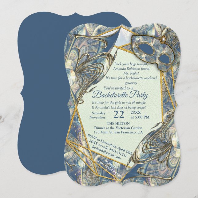 Convite Rich Rococo Alivios e Máscaras Dourados Românticos (Frente/Verso)