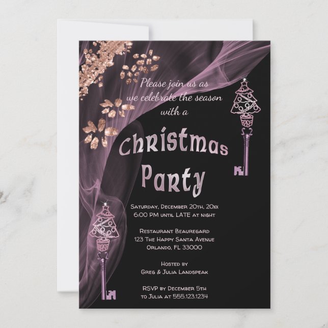 Convite Rich Rosa Dourado Nuggets Chaves de Natal de inver (Frente)