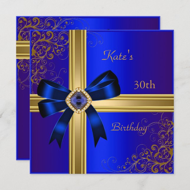 Convite Rich Royal Blue Dourado Jewel do Partido aniversár (Frente/Verso)