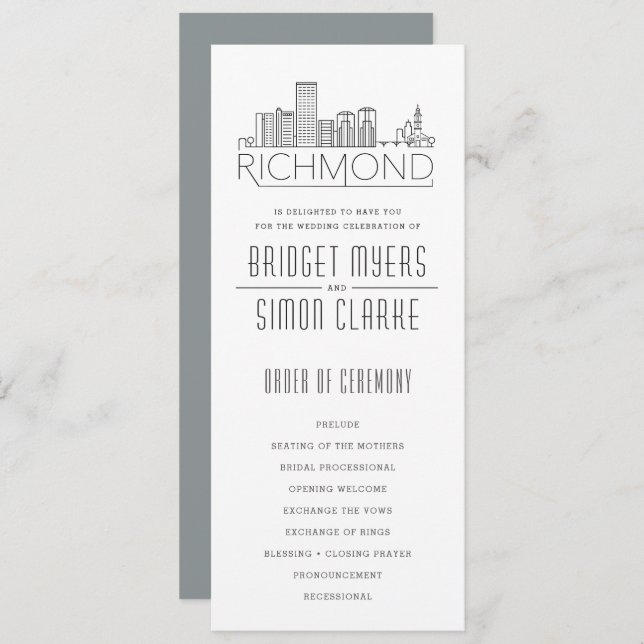 Convite Richmond Stylized Skyline | Programa Casamento (Frente/Verso)
