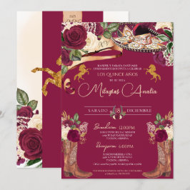 Convite Rico Burgundy Mariachi Charro Quinceanera