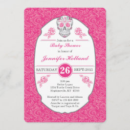 Convite Rico Damask Skull Chá de fraldas Invest em rosa