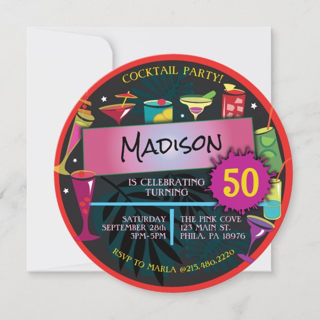 Convite Rico de coquetel bebe vinho 50º aniversário (Frente)